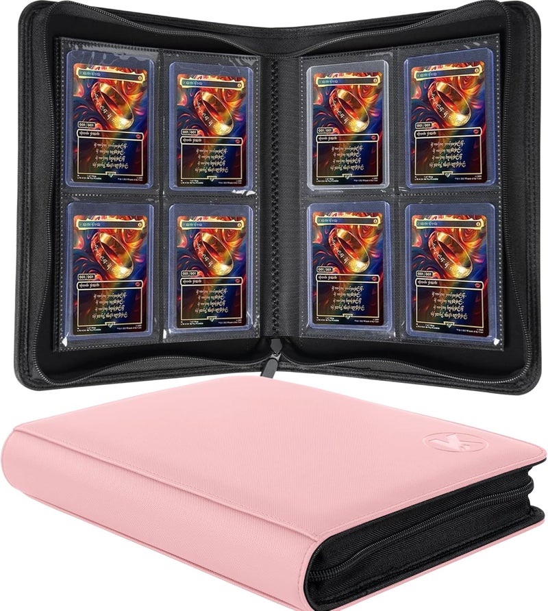 KUOOKING Toploader Binder, Holds 128+ Toploaders, 4 Pocket Top Loader Card Storage Case, Double-Sided Pockets for trading card in 3 x 4'' Toploaders（Pink） - Image 1